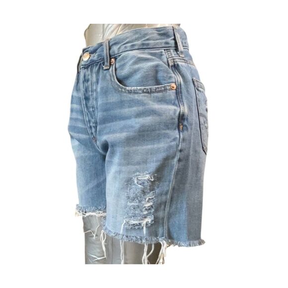 American Eagle Jean Shorts Junior 0  Blue High Rise Distressed Cotton (Sz0 W26) - Picture 3 of 14